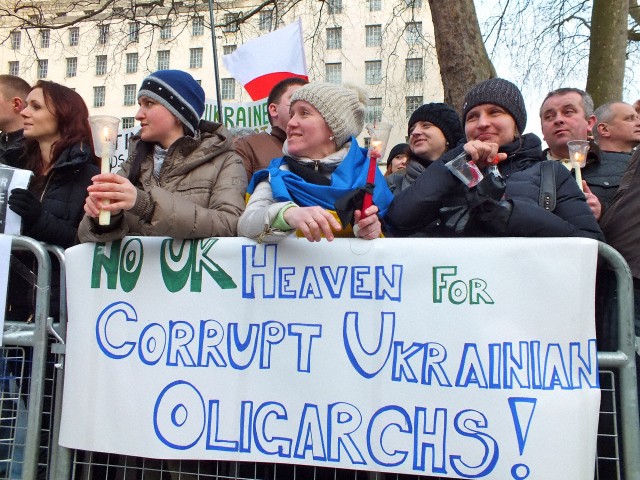 Ukrainians protest and call for assets freeze and sanctions